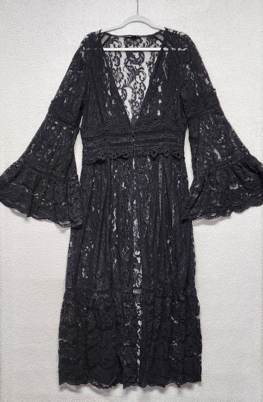 Boston Proper Lace Bell Sleeve Tiered Duster Jacket Cardigan Large Boho Gothic